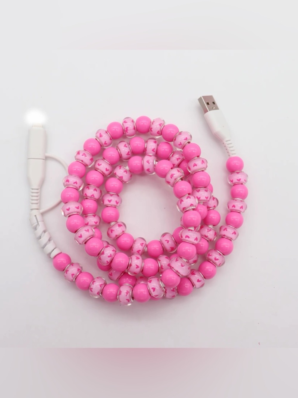 Pink Beaded multi use cable charger